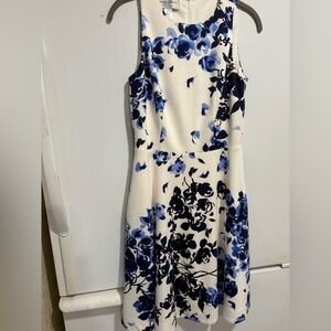Donna Morgan White and Blue Floral Midi Dress